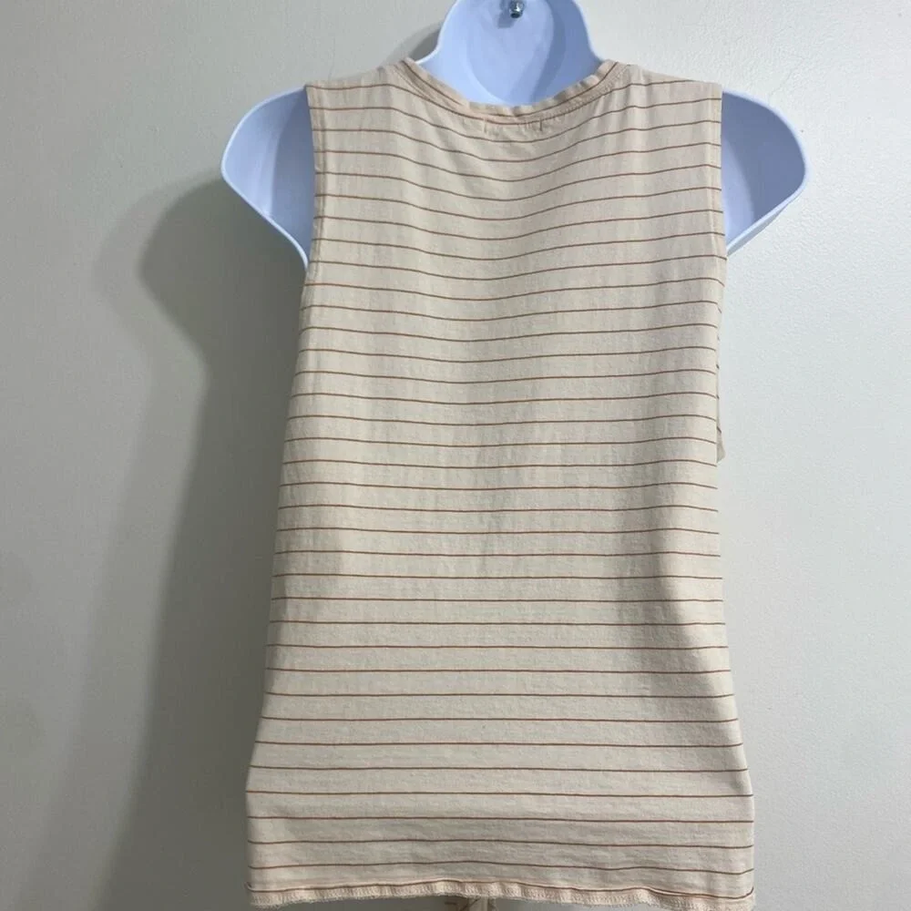 Beige Striped Tank Top with Tie Front - Picture 2 of 2